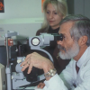 Dr. Mathers slit lamping a cornea