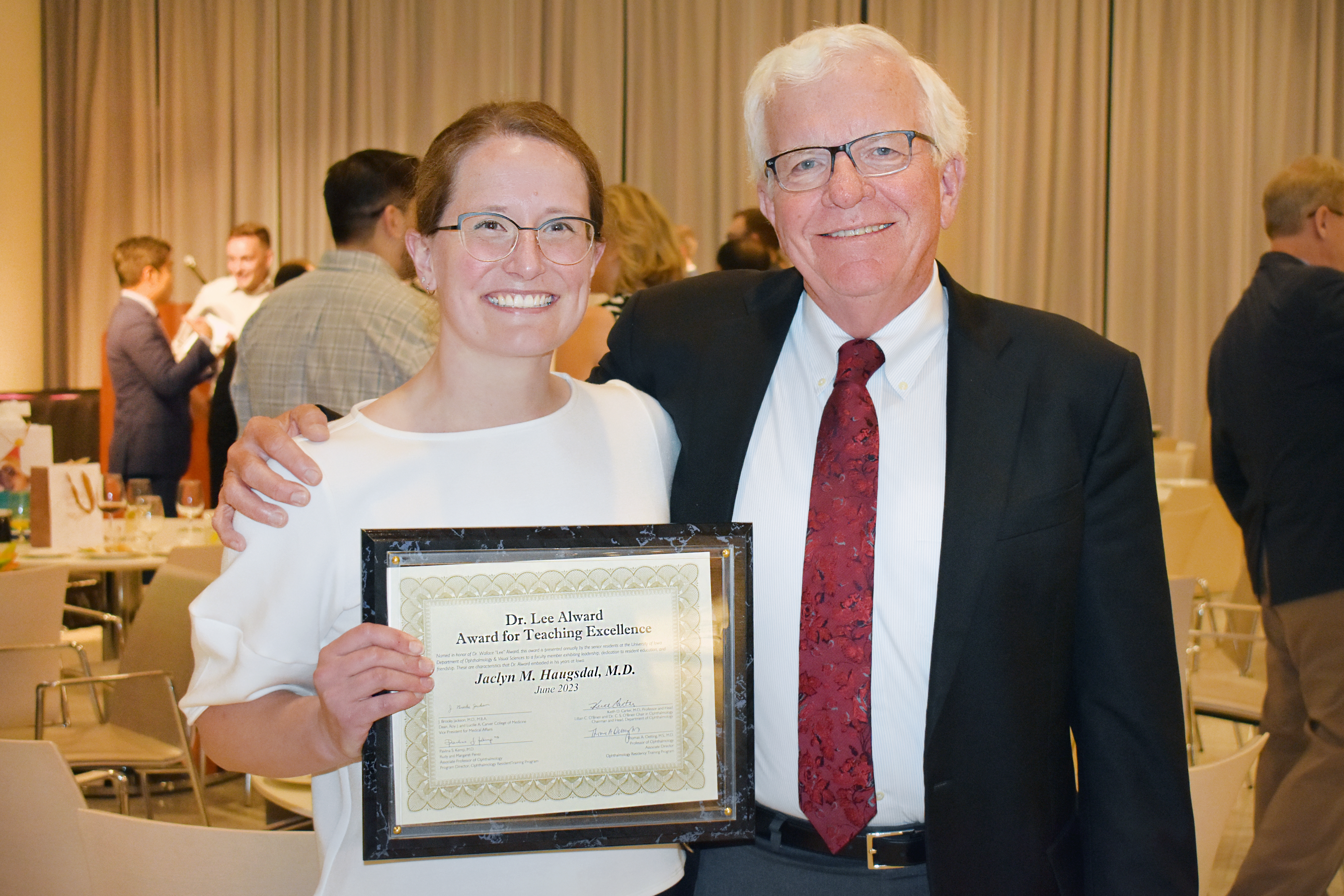 Dr. Jaclyn Haugsdal received the inaugural Dr. Lee Alward Award for Teaching Excellence