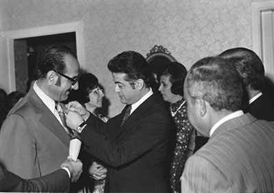 Lebanese Minister of Health pinning the “Knight of the Cedars” medal on Dr. Armaly, 1973 