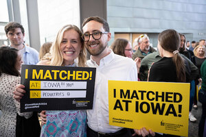 A medical student grad celebrates their match with University of Iowa Pediatrics.