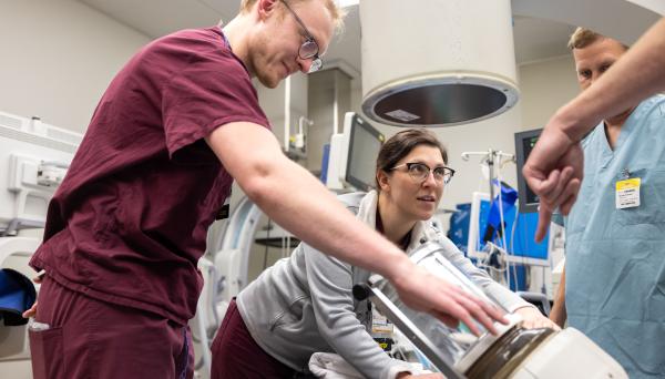 Urology residents participate in a skills lab in the urology clinic on the UI Health Care university campus on Friday, Nov. 15, 2024.