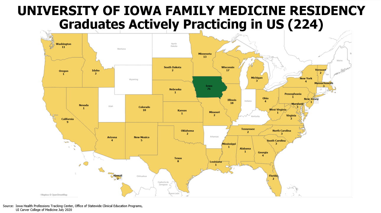 Family Medicine residency graduate US map of 2020